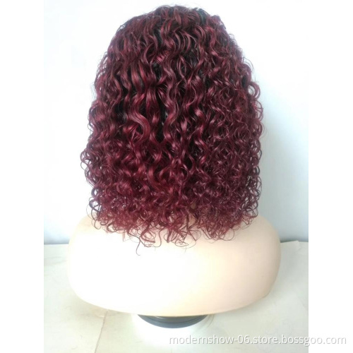 1B/350 1B/99J Water Wave Lace Frontal Wig Virgin Brazilian Human Hair  Deep Curly Lace Front Bob Wig